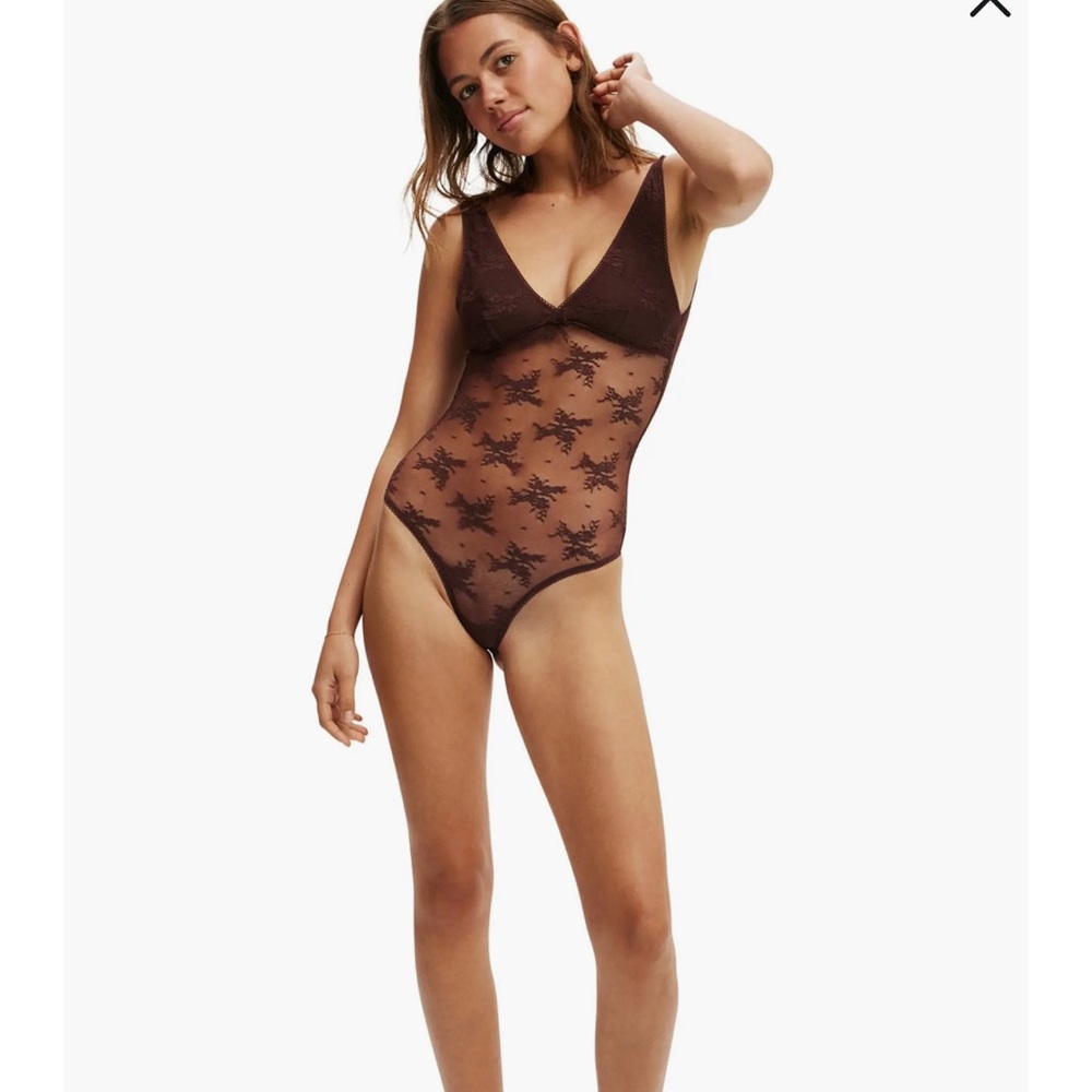 Elegant Brown Lace Bodysuit